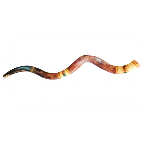 Shofar Horn For Sale - Jumbo Yemenite Hand Painted Shofar - Colorful Jerusalem