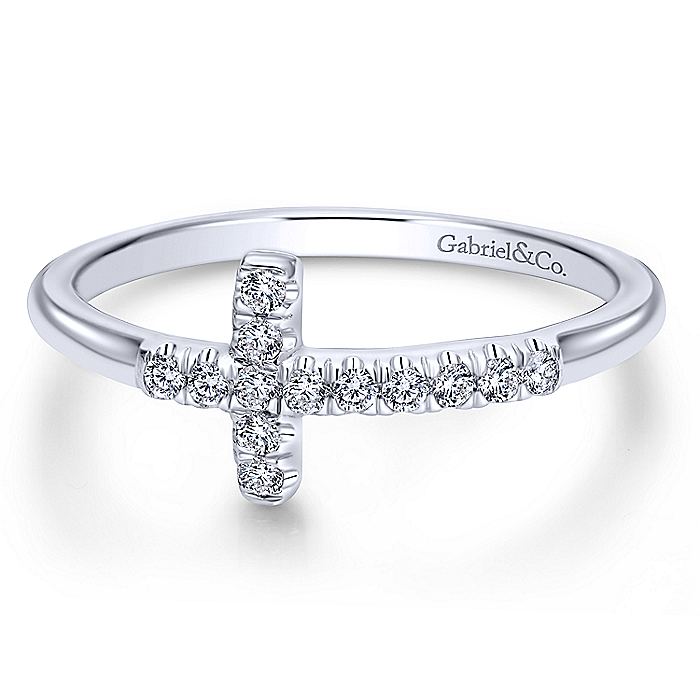 Gabriel & Co Fine Jewelry 14k White Gold Diamond Cross Fashion RingLadies' Ring